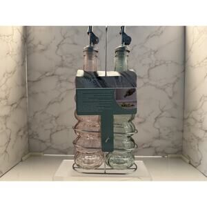 Cook With Colors Oil And Vinegar Set, Light Pink & Green Glass Bubble Set, New